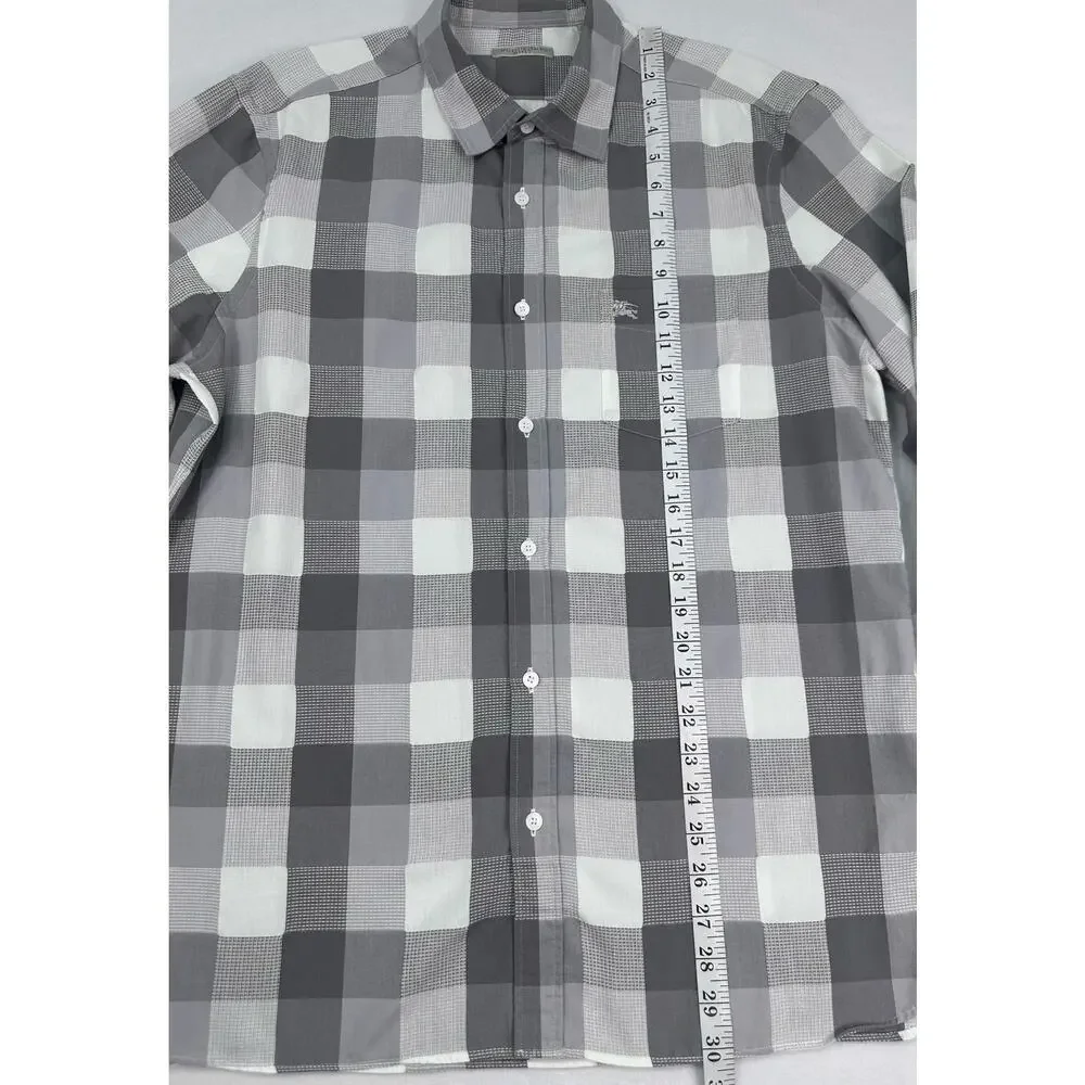 Burberry Brit Gray White Plaid Check Button Down Shirt Mens XL Equestrian Knight - Picture 9 of 14